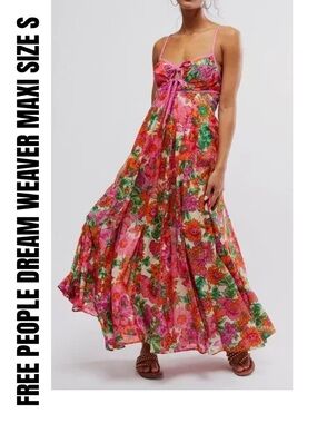 Free People Floral Maxi Dress - Pink and Green Size S